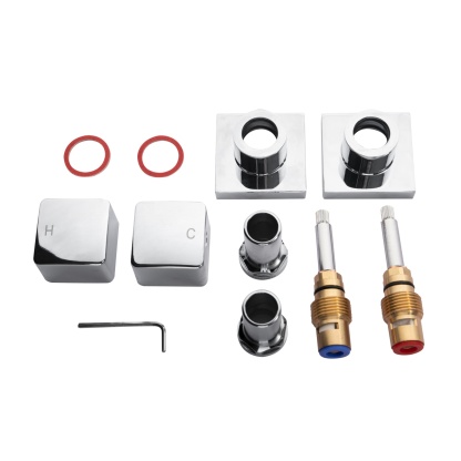 Bathroom 1/4 Turn Square Brass Shower Wall Tap Set Bath Basin Wall Mounted Shower Head Hot and Cold Water Twin Taps