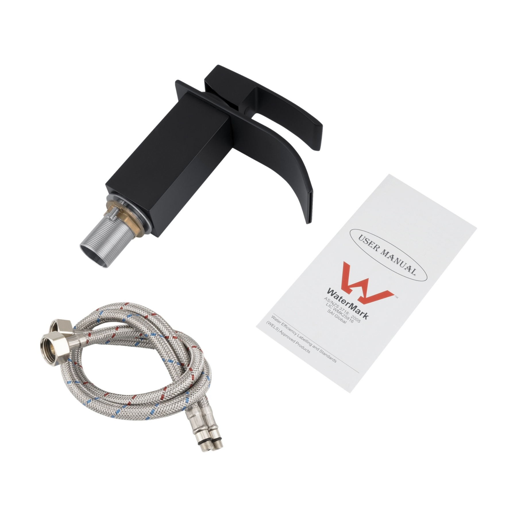 Square Brass Bathroom Basin Mixer Tap Laundry Sink Waterfall Spout Vanity Faucet Chrome/Black