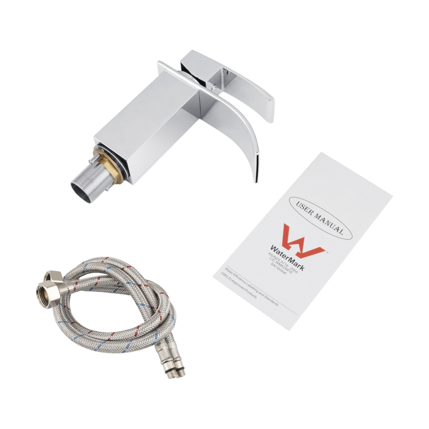 Square Brass Bathroom Basin Mixer Tap Laundry Sink Waterfall Spout Vanity Faucet Chrome/Black