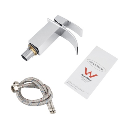 Square Brass Bathroom Basin Mixer Tap Laundry Sink Waterfall Spout Vanity Faucet Chrome/Black