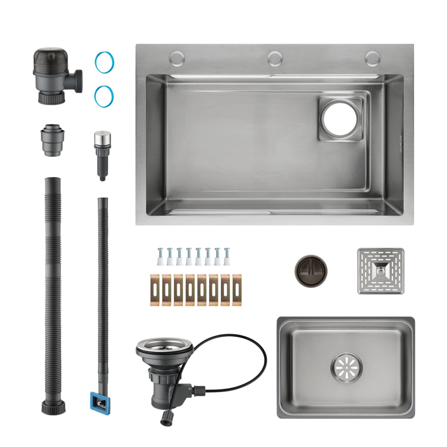 Stainless Steel Single Bowl Counter Top Control Kitchen Sink Smart Drainage Detachable Colander Satin Brush/Dark Grey/Yellow Gold