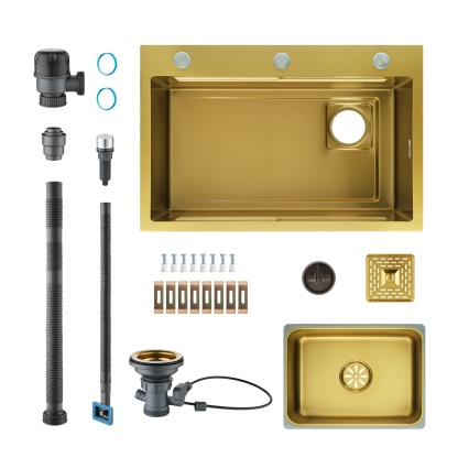 Stainless Steel Single Bowl Counter Top Control Kitchen Sink Smart Drainage Detachable Colander Satin Brush/Dark Grey/Yellow Gold