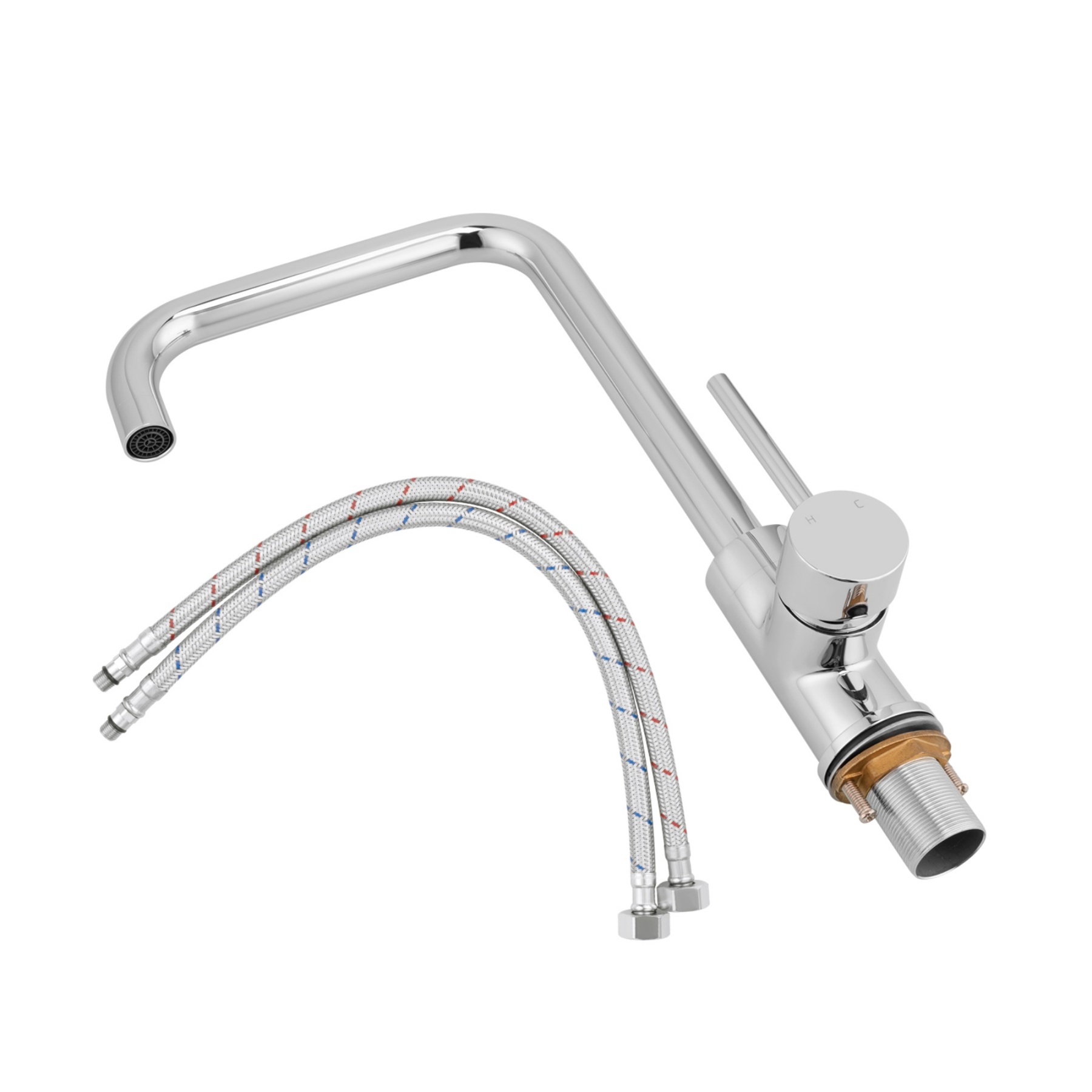 Round Brass Gooseneck Kitchen Sink Mixer Tap Laundry Basin Vanity Swivel Spout Faucet Chrome/Black