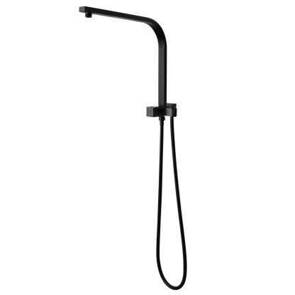 Square Twin Shower Head Rail Body Gooseneck Wall Arm Diverter 1.5m Water Hose Black/Chrome