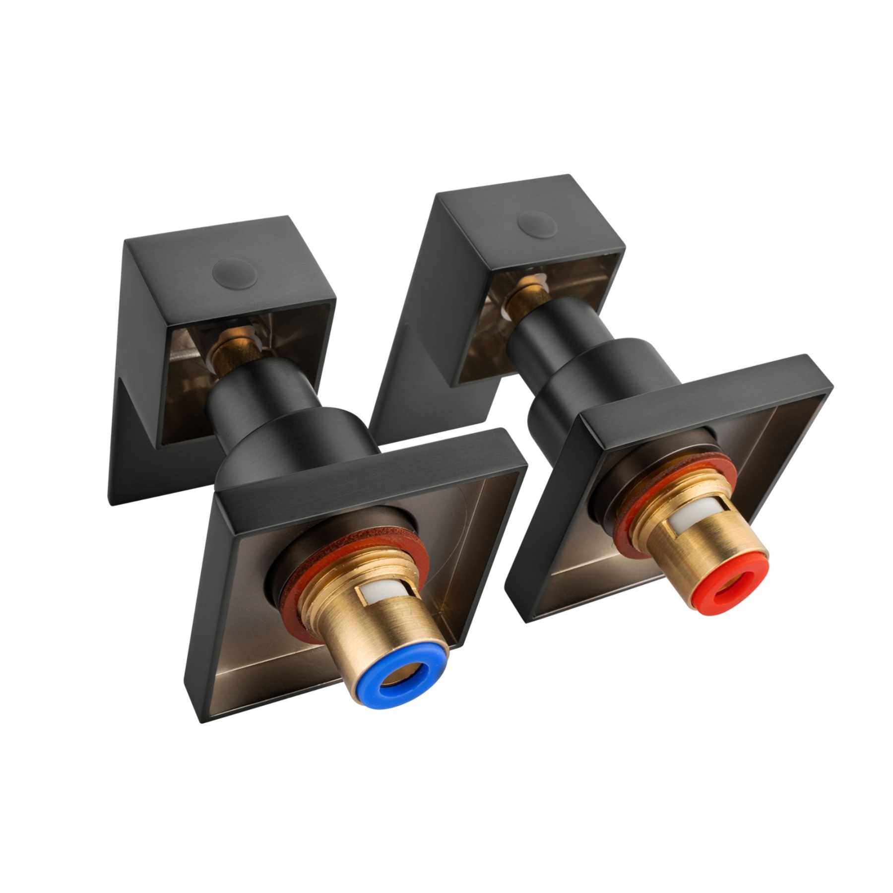 1/4 Bathroom Square Wall Mounted Twin Shower Taps Bath Basin Sink Hot Cold Mixer Taps Chrome/Matte Black/Gunmetal Grey