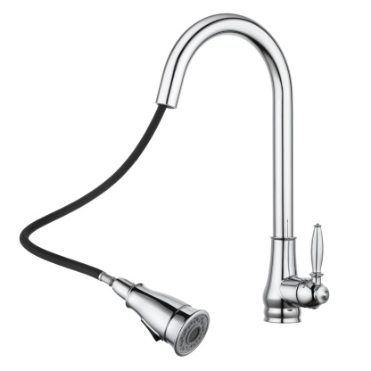Round Pull-Out Kitchen Laundry Sink Mixer Tap 2 Function Spray 360° Swivel Faucet Chrome/Black