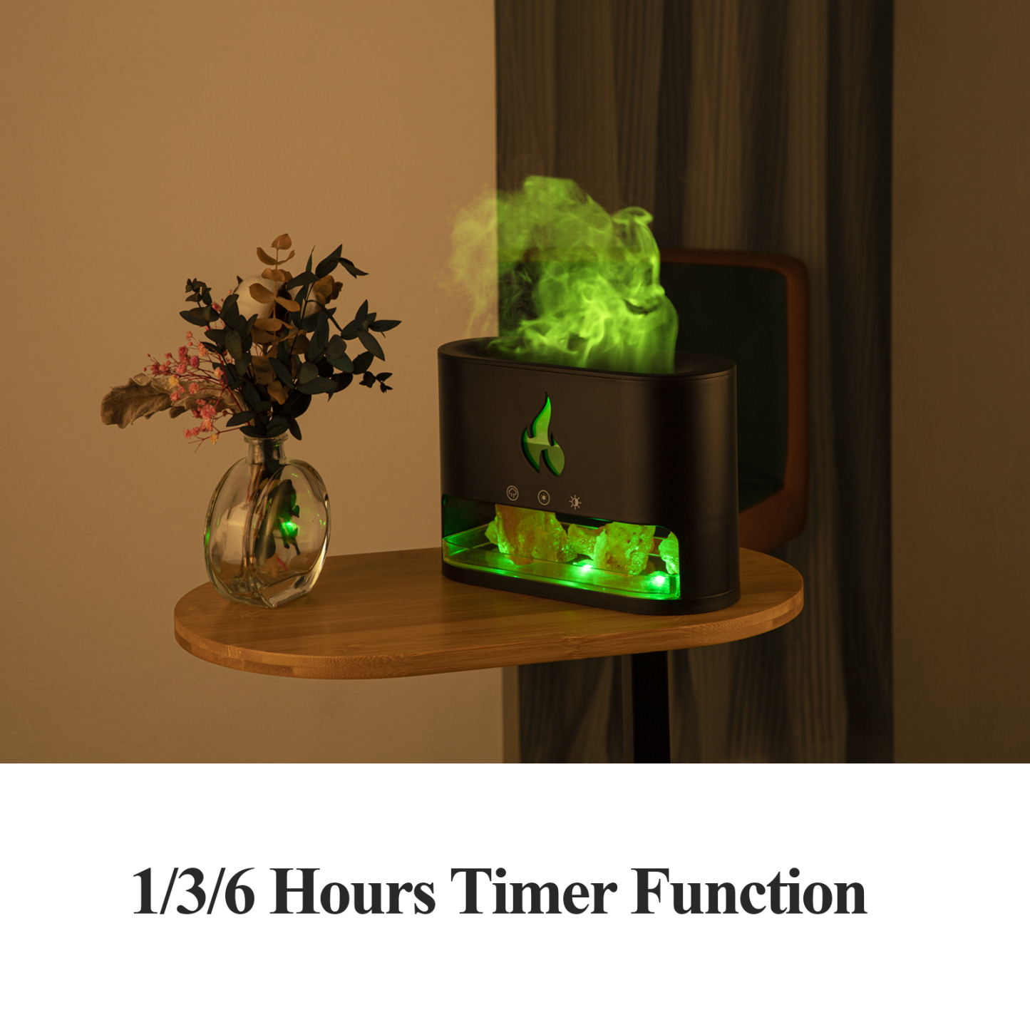 4 Colors LED Flame Salt Stone Aroma Diffuser Essential Oil Ultrasonic Humidifier