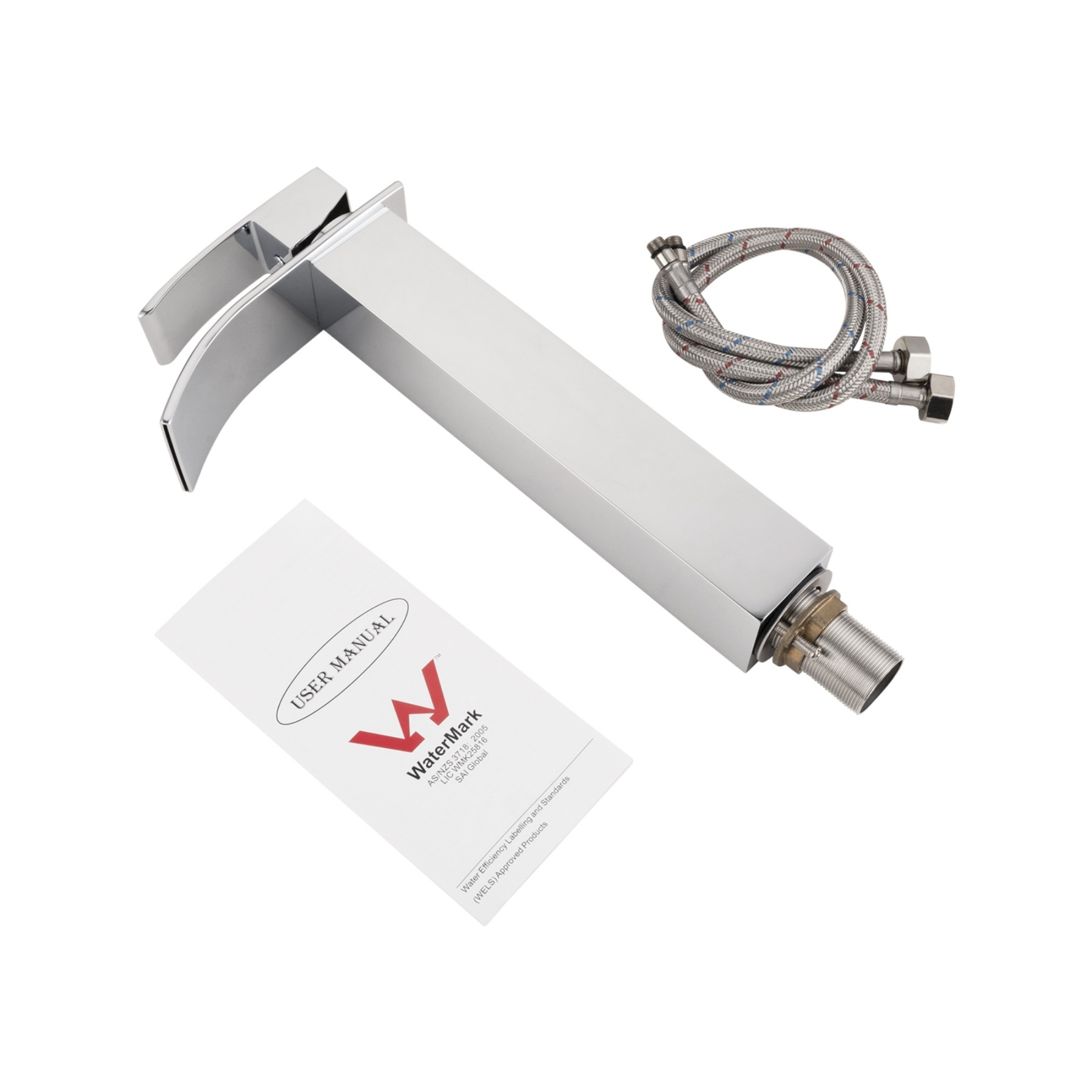 Bathroom Basin Square Tall Mixer Tap Laundry Sink Vanity Counter Top Waterfall Spout Faucet Chrome/Black