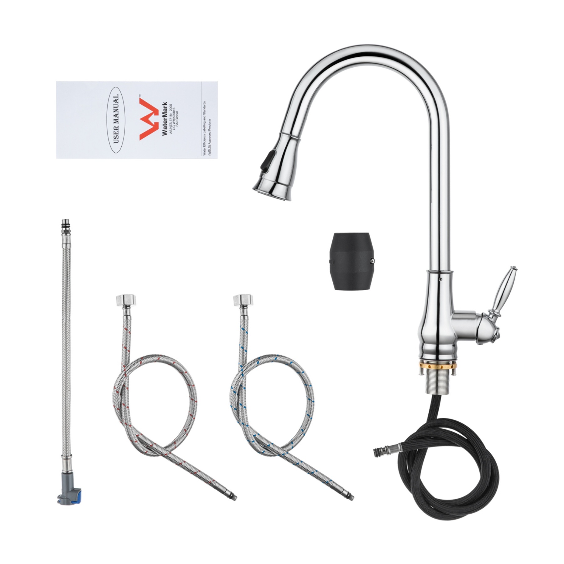 Round Pull-Out Kitchen Laundry Sink Mixer Tap 2 Function Spray 360° Swivel Faucet Chrome/Black