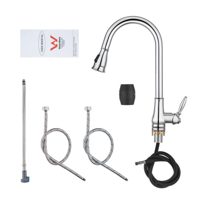 Round Pull-Out Kitchen Laundry Sink Mixer Tap 2 Function Spray 360° Swivel Faucet Chrome/Black