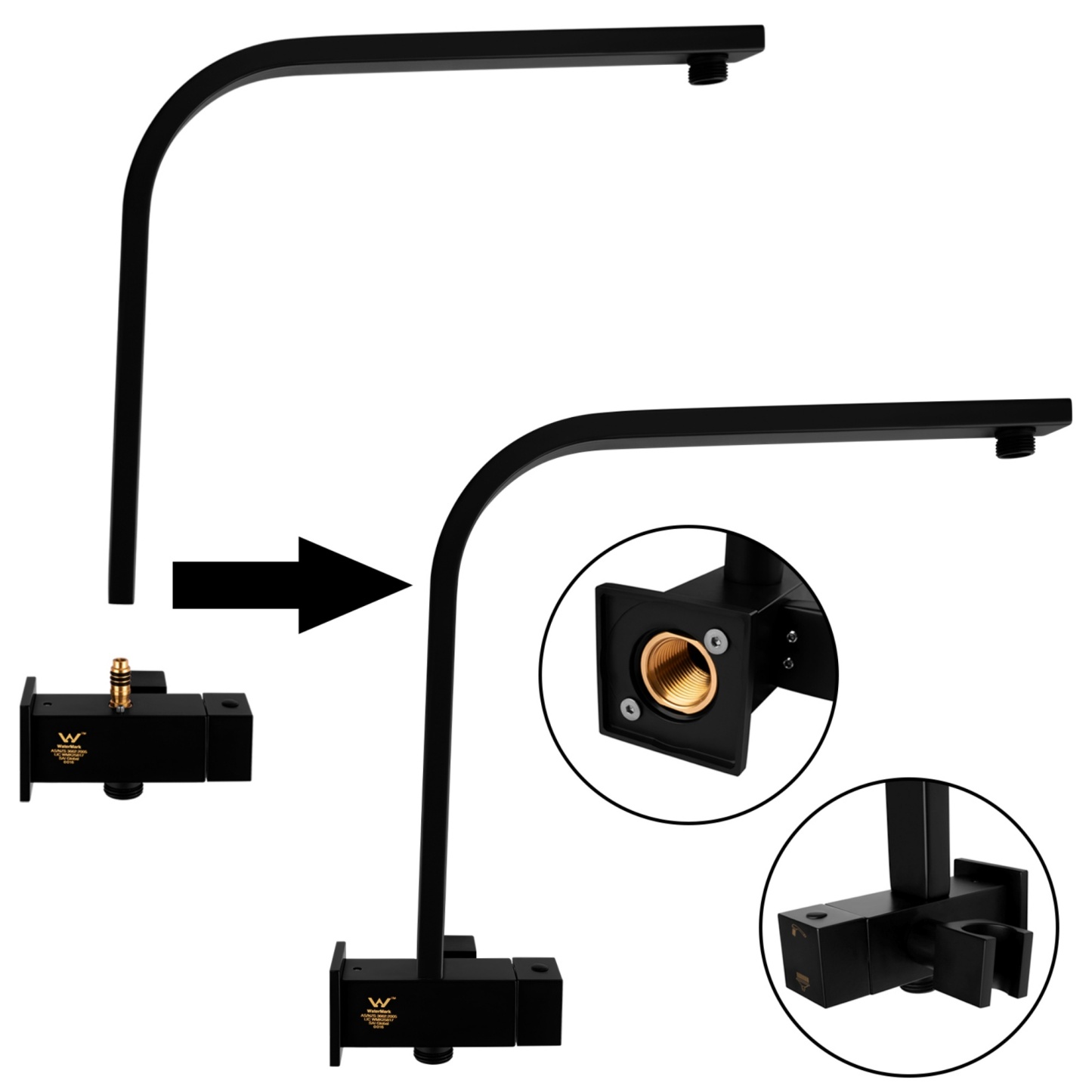 Square Twin Shower Head Rail Body Gooseneck Wall Arm Diverter 1.5m Water Hose Black/Chrome