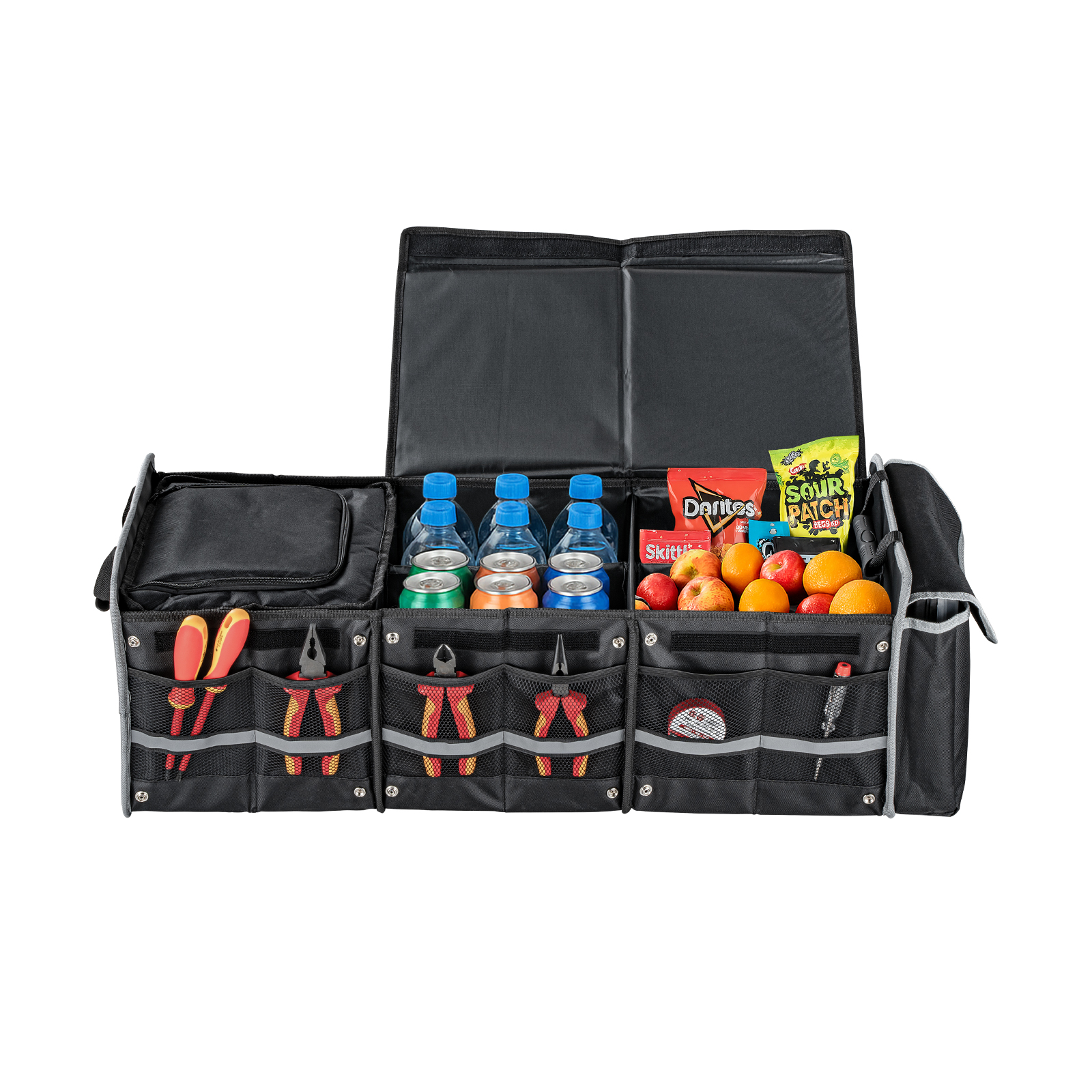 Multipurpose Collapsible Trunk Cargo Storage Box Waterproof 3 Compartments Car Organizer Black