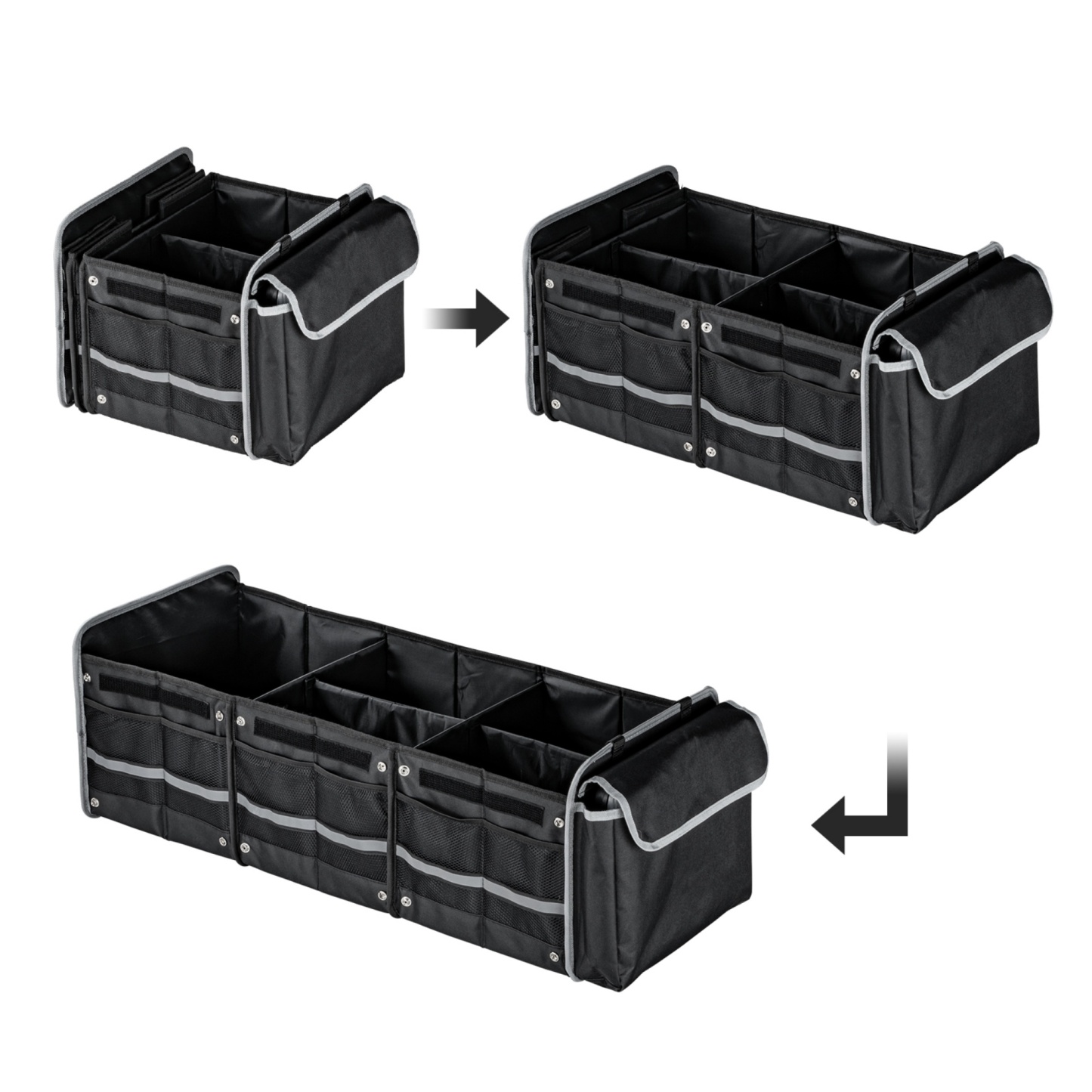 Multipurpose Collapsible Trunk Cargo Storage Box Waterproof 3 Compartments Car Organizer Black
