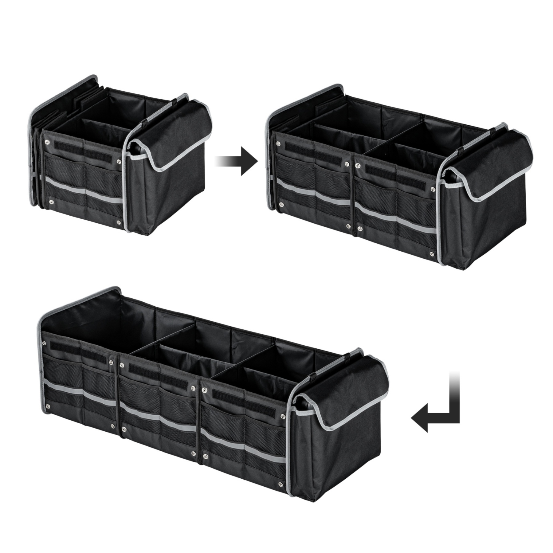 Multipurpose Collapsible Trunk Cargo Storage Box Waterproof 3 Compartments Car Organizer Black