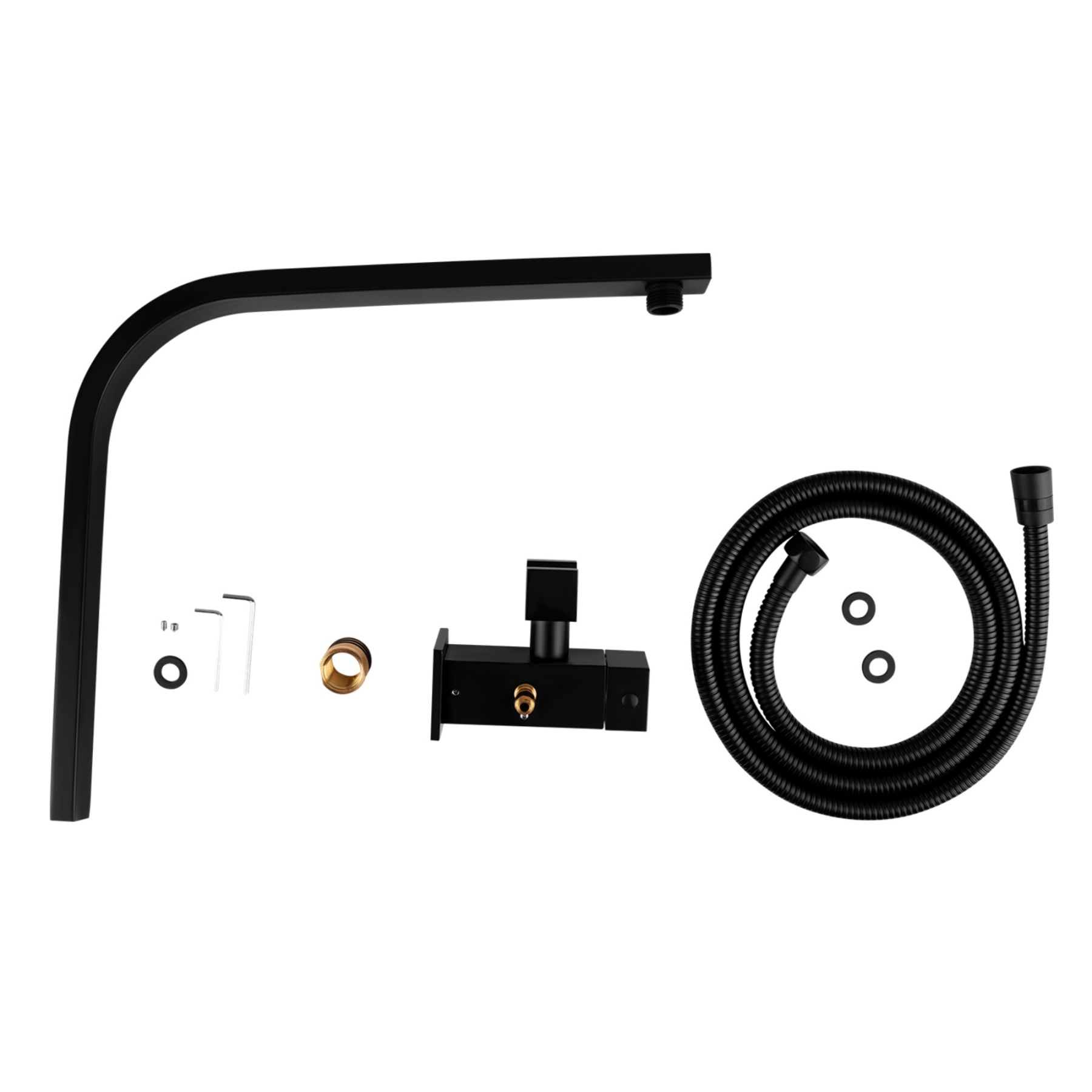 Square Twin Shower Head Rail Body Gooseneck Wall Arm Diverter 1.5m Water Hose Black/Chrome