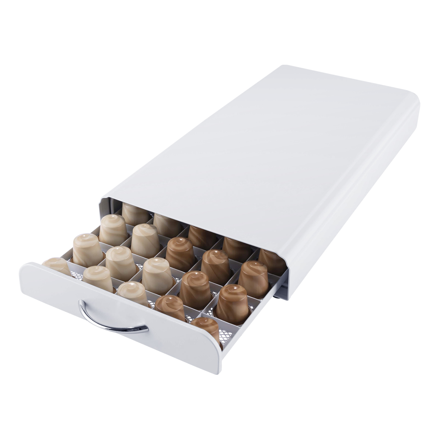50 Pods Coffee Capsule Holder Dispenser Pot Rack Drawer Storage Organizer White