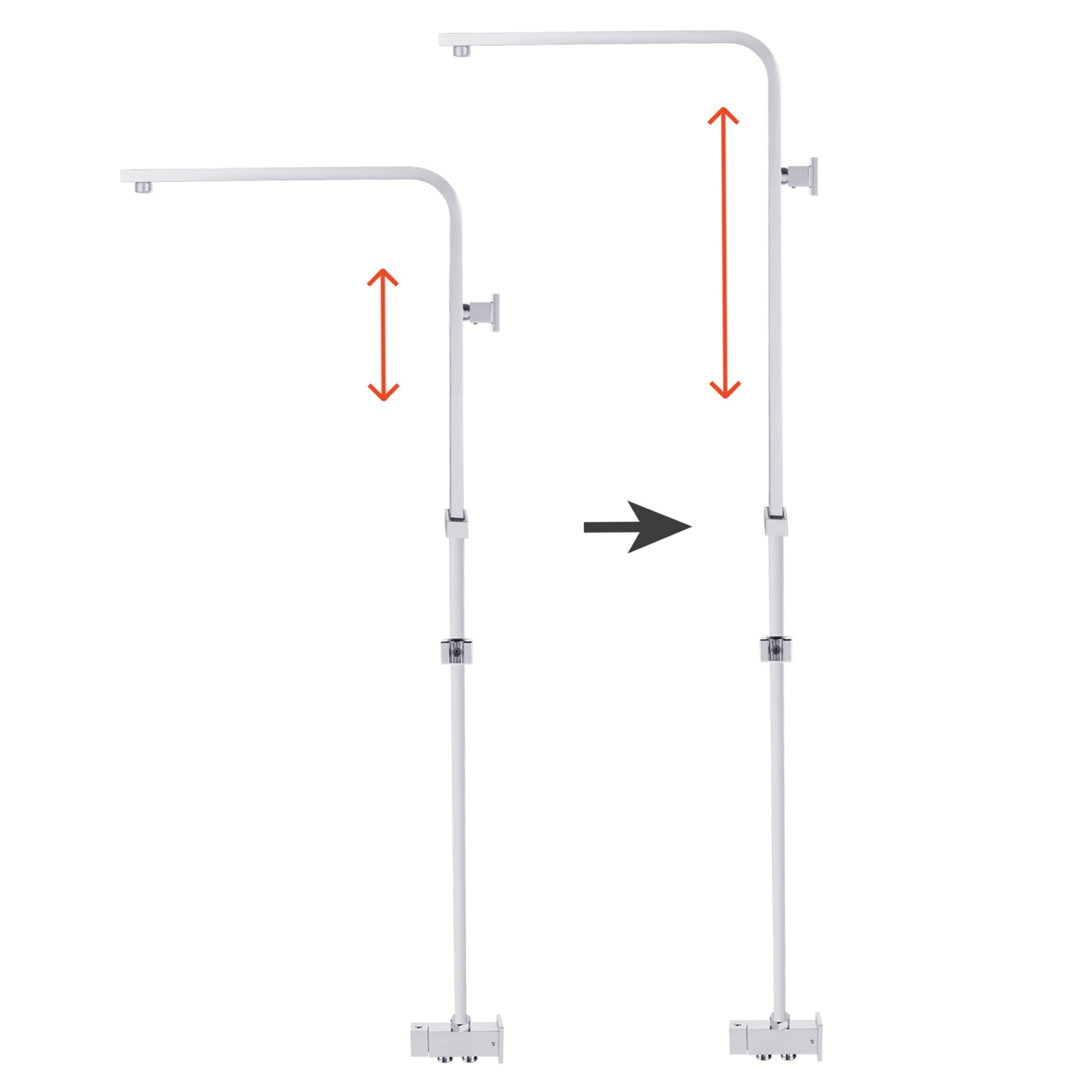 Bathroom Square Twin Shower Rail Body Wall Mounted Adjustable Height Sliding Rail Gooseneck Shower Arm Diverter Chrome/Black