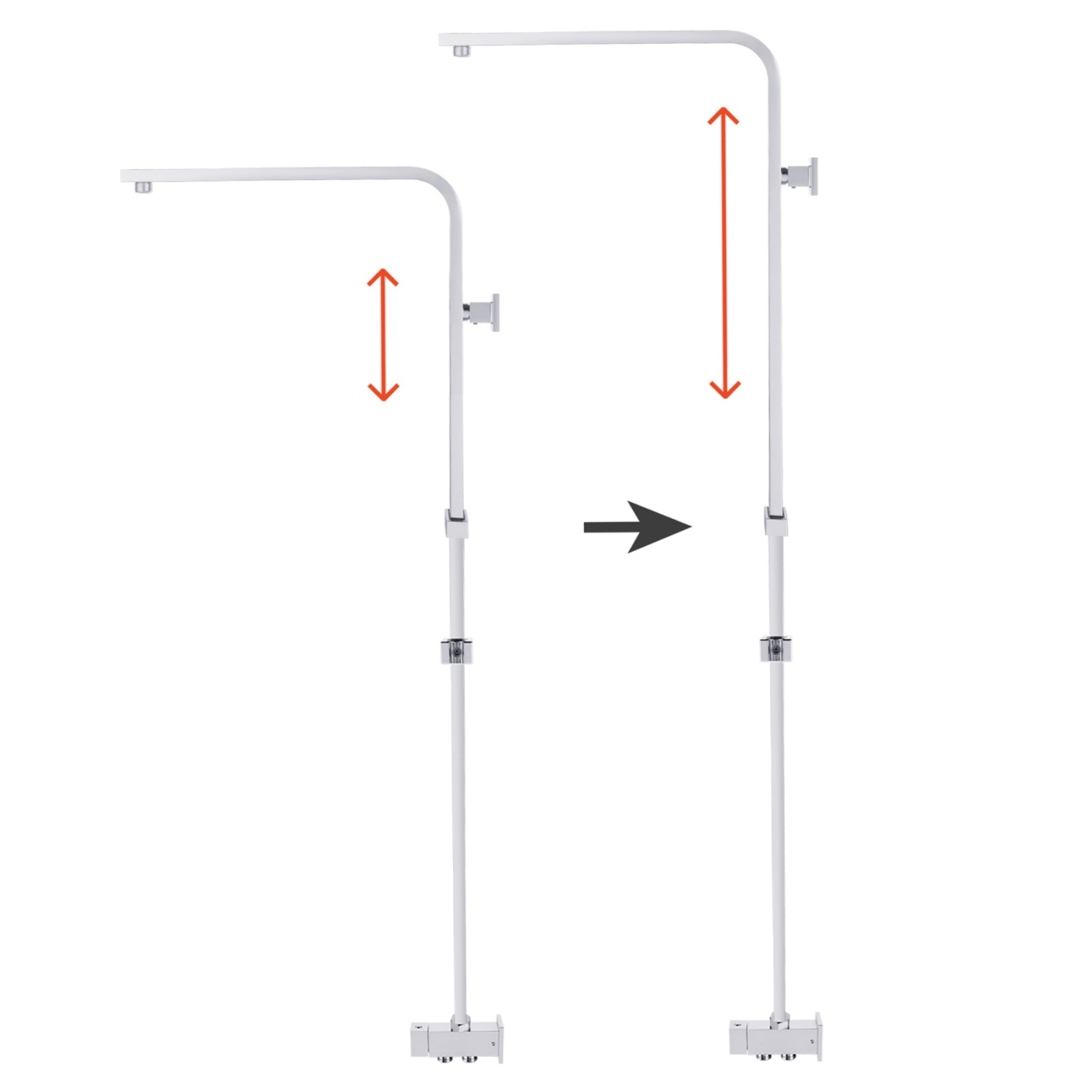 Bathroom Square Twin Shower Rail Body Wall Mounted Adjustable Height Sliding Rail Gooseneck Shower Arm Diverter Chrome/Black