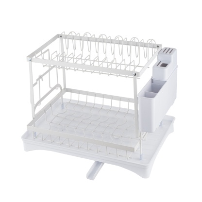 Kitchen Sink Drain Storage Rack Dish Bowl Cup Cutlery Drying Holder Black / White