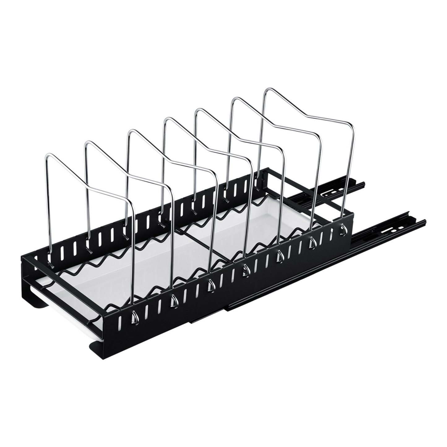 Under Cabinet Pull-Out Kitchen Cookware Storage Rack Pot Pan Organizer Holder Drain Tray Shelf Black/White