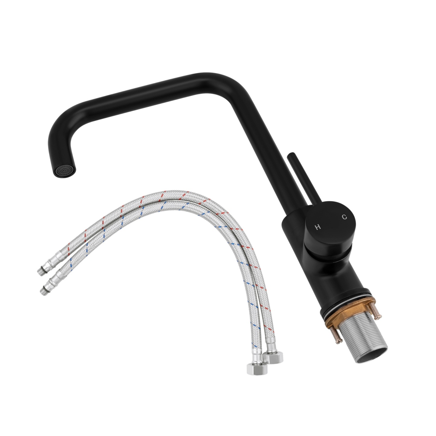 Round Brass Gooseneck Kitchen Sink Mixer Tap Laundry Basin Vanity Swivel Spout Faucet Chrome/Black