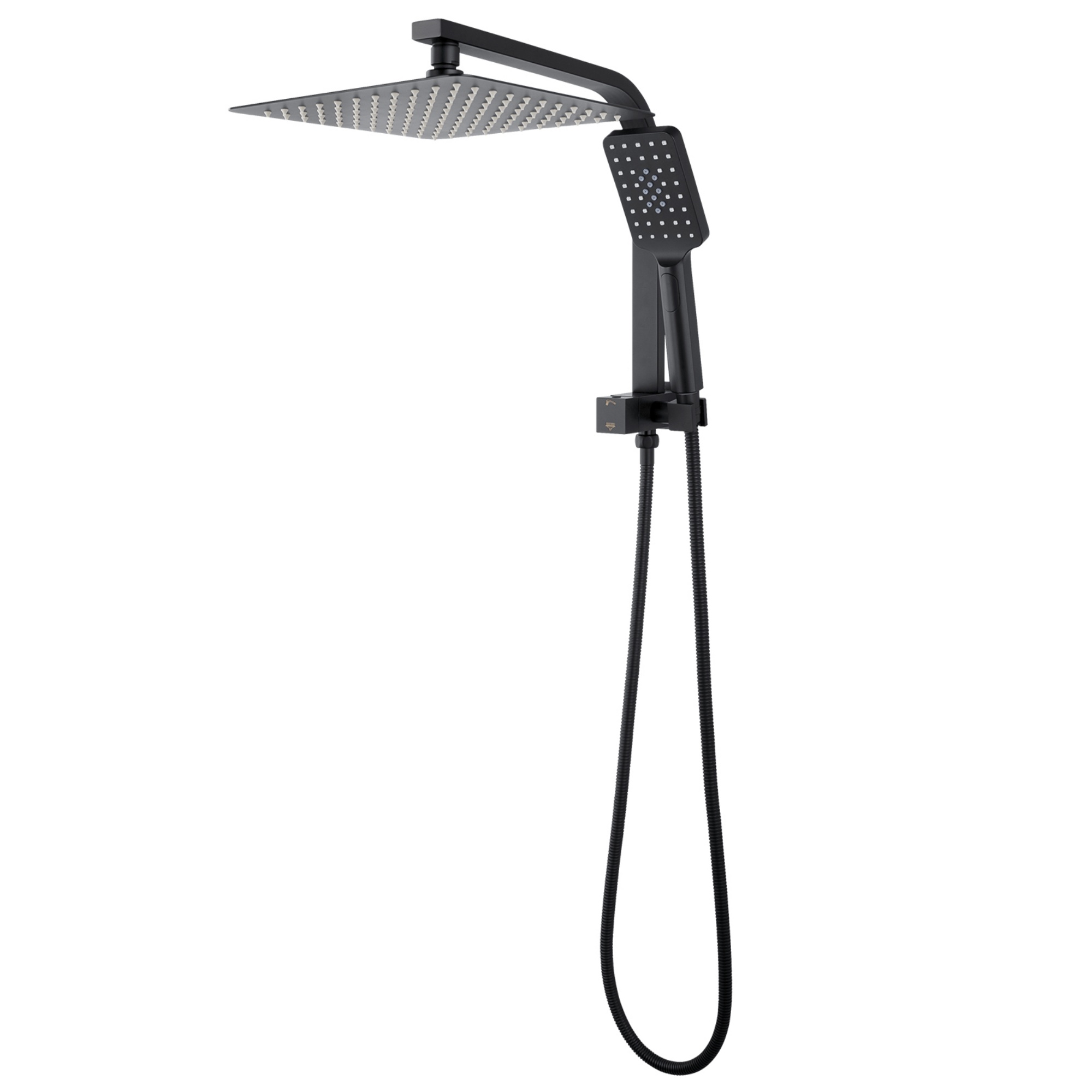 10“ Rectangle Rainfall Twin Shower Set Super Thin Overhead Shower Head 3 Function Hand-held Shower Rose Gooseneck Shower Arm Chrome/Black