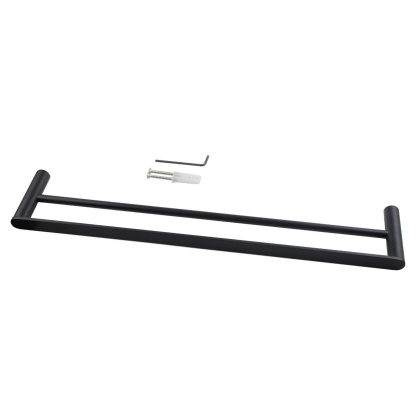 600mm Round Stainless Steel Double Towel Rail Bathroom Wall Mounted 2 Bar Clothes Towel Hanger Holder Chrome/Matte Black/Black Rose Gold