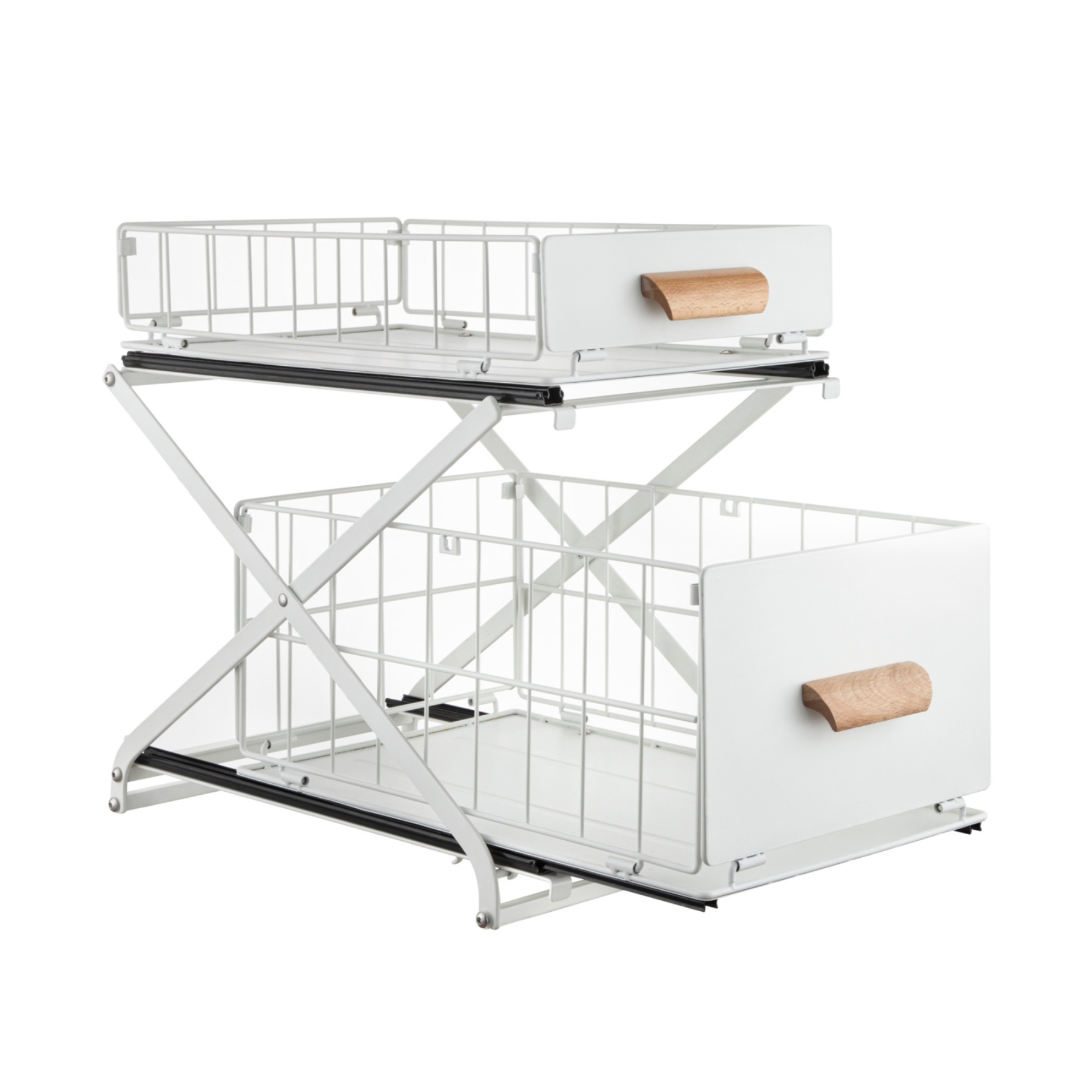 2 Tiers Slide-Out Kitchen Storage Rack Spice Jar Basket Adjustable Bathroom Cabinet Under Sink Organizer Shelf White / Black