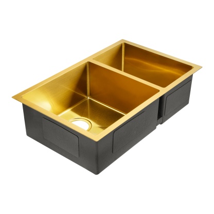 710x450mm Double Bowl Stainless Steel Kitchen Laundry Sink Basin Brushed Yellow Gold/Dark Grey/Silver