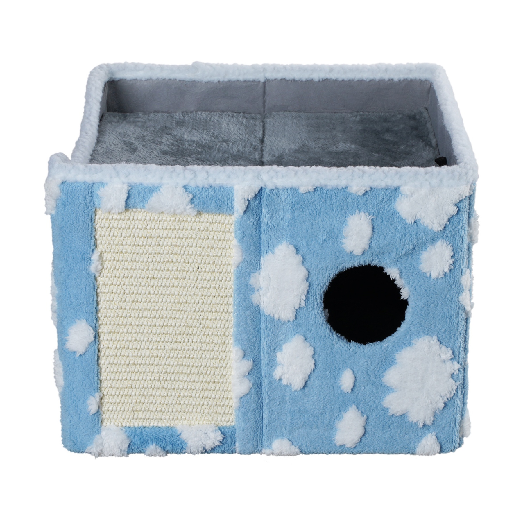 Foldable Indoor Pet Bed Cat Cave Felt Bed Scratch Pad Kitten Cat Hideaway House Grey/Blue