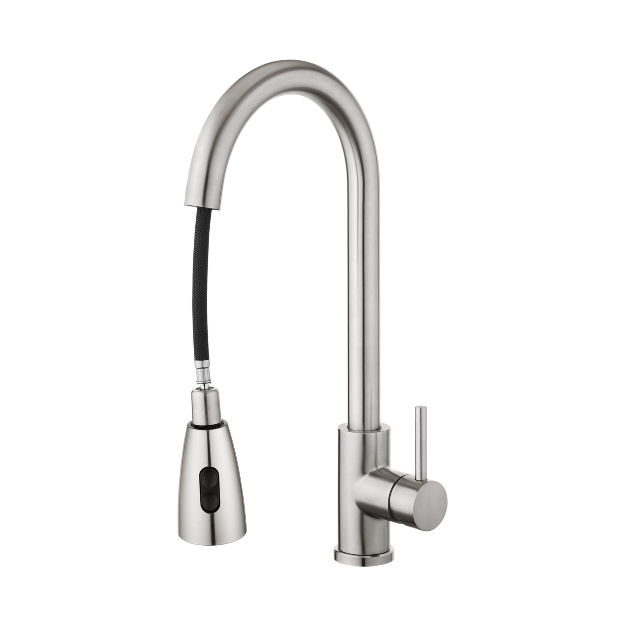 Stainless Steel 2 Function Gooseneck Pull-Out Kitchen Sink Mixer Tap 360° Swivel Laundry Basin Spout Faucet Brushed/Black