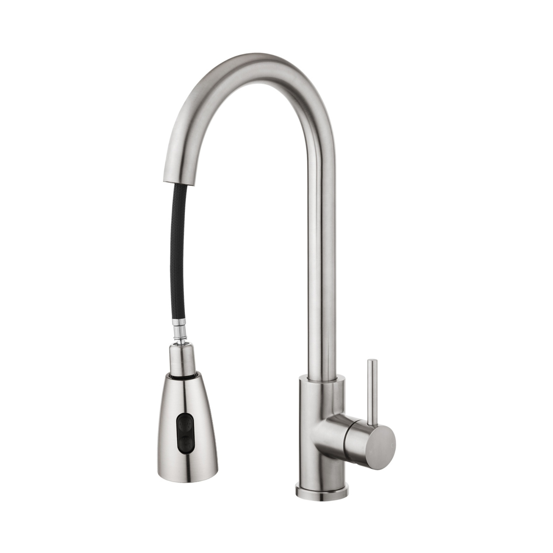 Stainless Steel 2 Function Gooseneck Pull-Out Kitchen Sink Mixer Tap 360° Swivel Laundry Basin Spout Faucet Brushed/Black