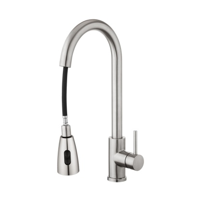 Stainless Steel 2 Function Gooseneck Pull-Out Kitchen Sink Mixer Tap 360° Swivel Laundry Basin Spout Faucet Brushed/Black