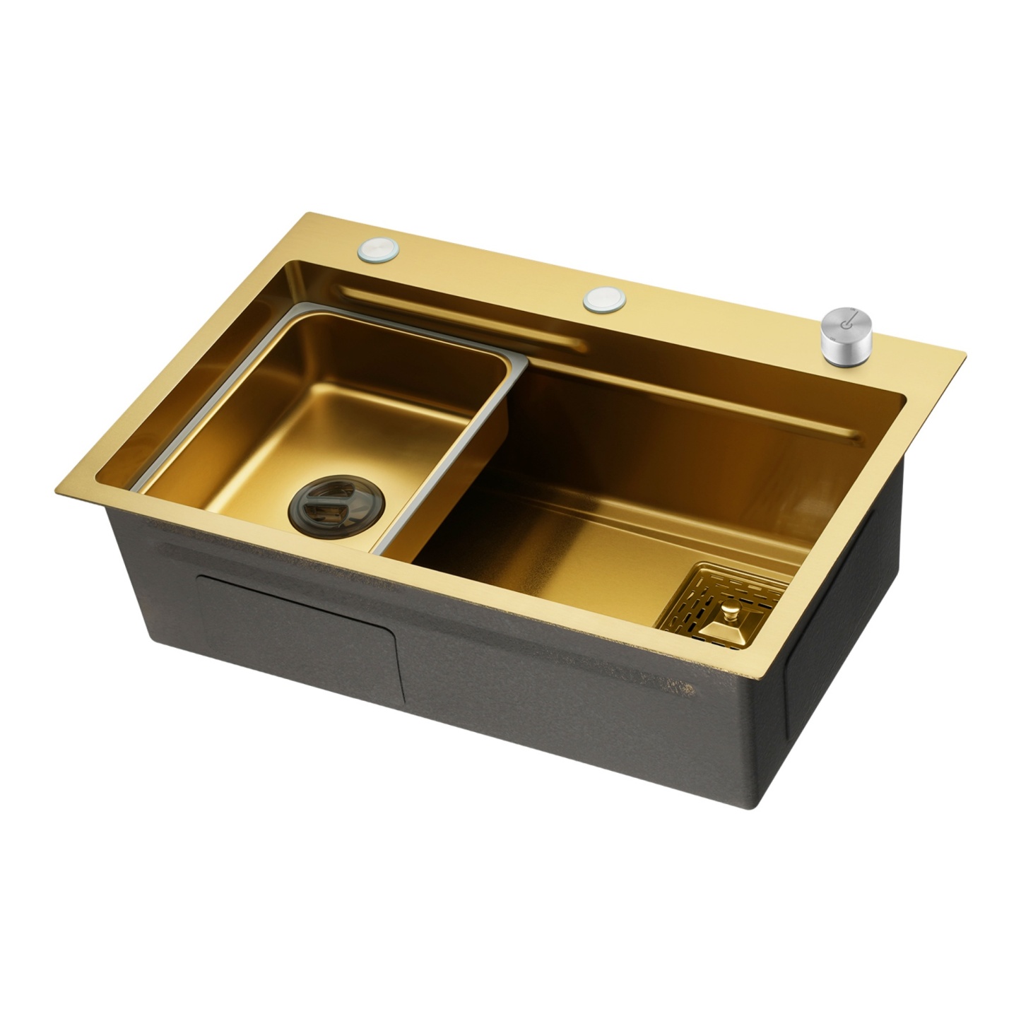 Stainless Steel Single Bowl Counter Top Control Kitchen Sink Smart Drainage Detachable Colander Satin Brush/Dark Grey/Yellow Gold