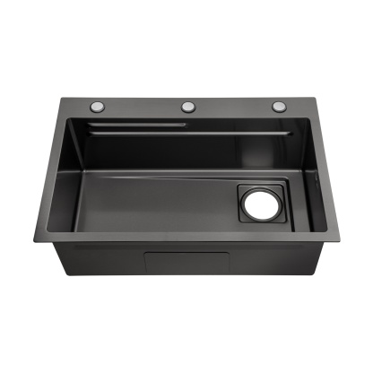 Stainless Steel Single Bowl Counter Top Control Kitchen Sink Smart Drainage Detachable Colander Satin Brush/Dark Grey/Yellow Gold