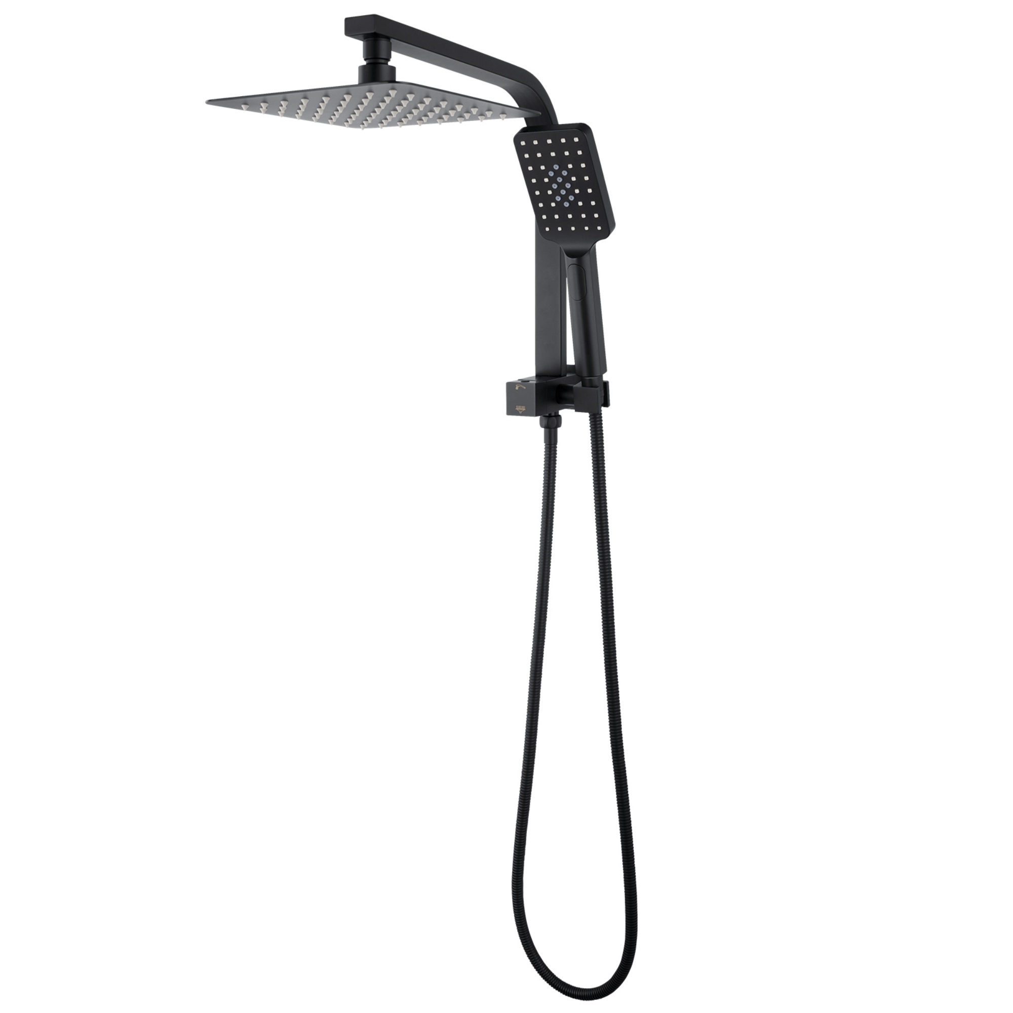 Bathroom 8“ Rectangle Rain Twin Shower Set Super Thin Overhead Shower Head 3 Function Hand-held Shower Rose Gooseneck Shower Arm Chrome/Black