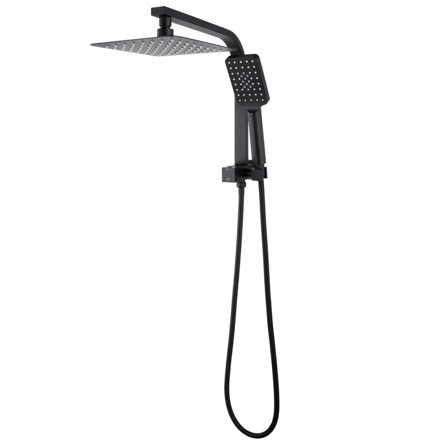 Bathroom 8“ Rectangle Rain Twin Shower Set Super Thin Overhead Shower Head 3 Function Hand-held Shower Rose Gooseneck Shower Arm Chrome/Black