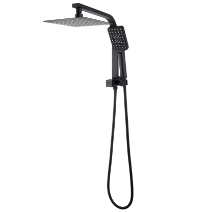 Bathroom 8“ Rectangle Rain Twin Shower Set Super Thin Overhead Shower Head 3 Function Hand-held Shower Rose Gooseneck Shower Arm Chrome/Black