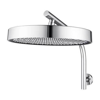 13'' Round Bath Shower Head Set Bathroom Swivel Overhead Shower Head Gooseneck Wall Shower Arm Chrome/Black