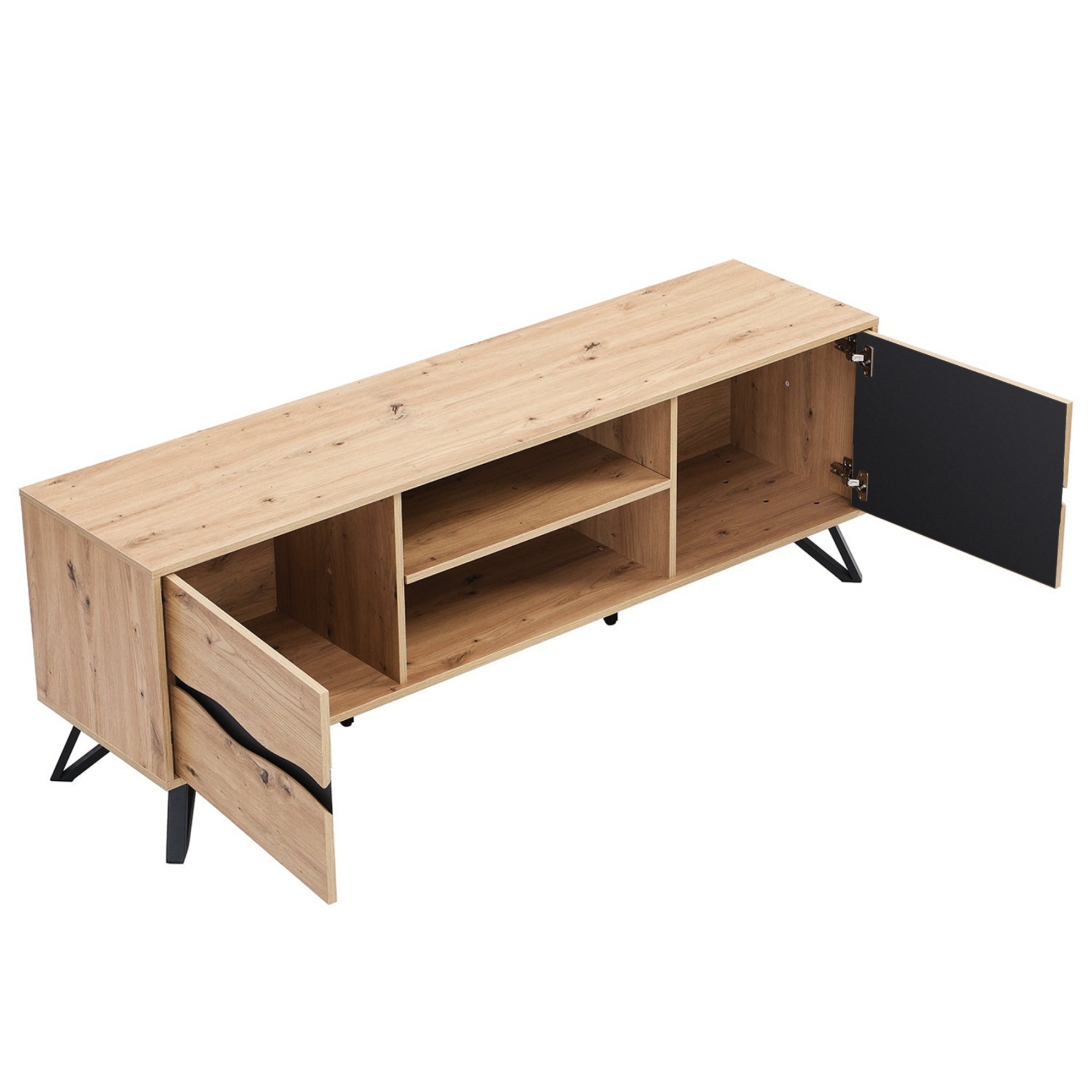 160cm TV Unit Entertainment Cabinet Storage Table With Drawers Open Shelf