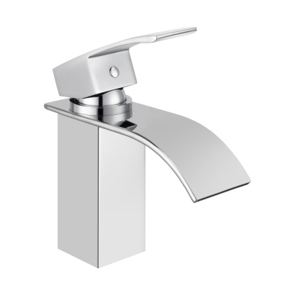 Square Brass Bathroom Basin Mixer Tap Laundry Sink Waterfall Spout Vanity Faucet Chrome/Black
