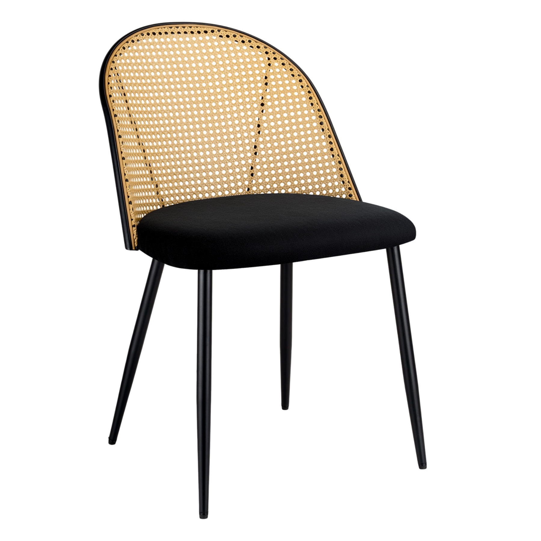 PU Leather Dining Side Chairs Curved Rattan Back Seat Metal Legs Set of 2 Black/White(Natural)