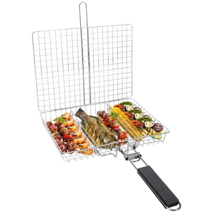 Rectangular Stainless Steel Grill Basket Outdoor Camping Portable BBQ Wire Mesh Rack Net Clamp 