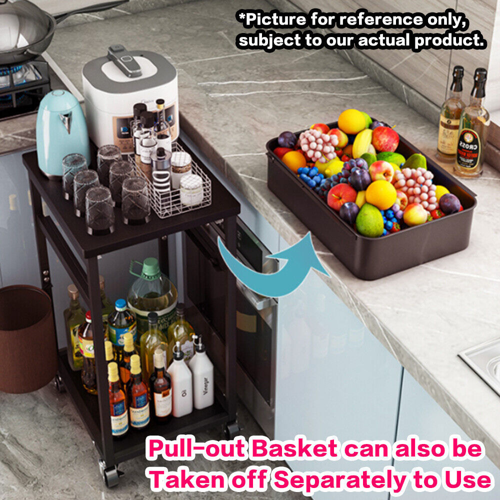 Sliding Drawer Trolley Cart Wheels Kitchen Storage Rack Shelf Corner Food Organiser