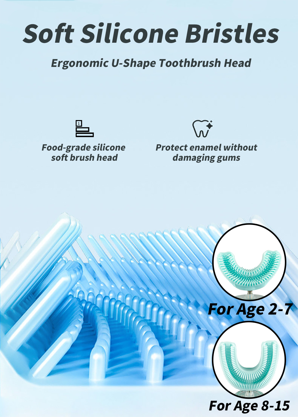 Age 8-15 Electric Toothbrush Auto 360° Ultrasnoic U-Shape Head Smart Voice Kids