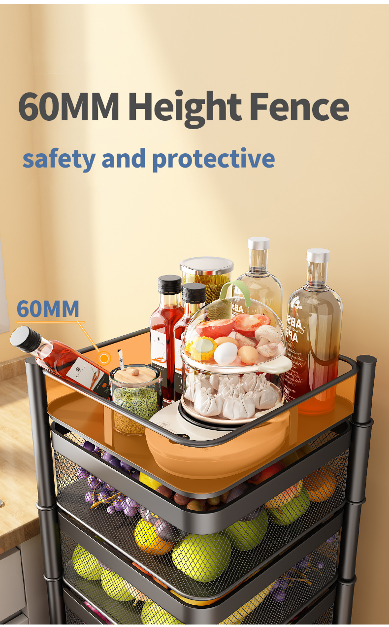 4 Tiers Kitchen Trolley Storage Rack Organizer Cart Storage Rack Square Basket Vegetable Rotating Holder