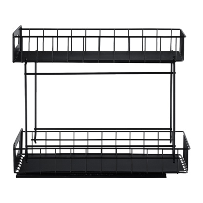 2 Tier Pull-Out Under Sink Organizer Rack Kitchen Bathroom Essentials Storage Pull-Out Cabinet Drawer Black