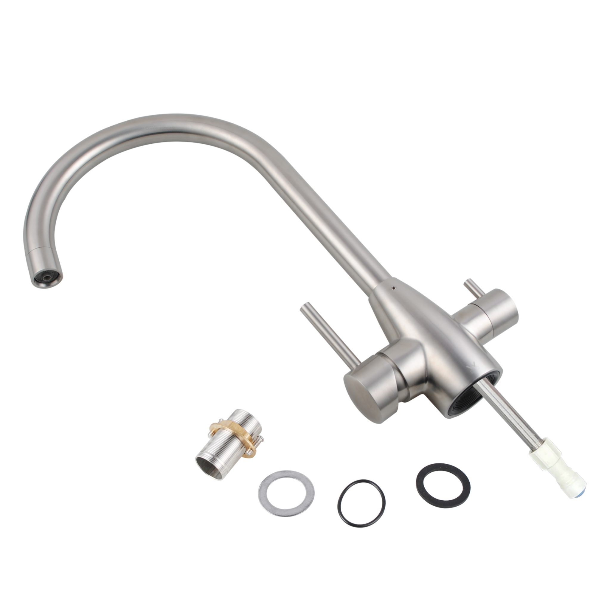 Round 3 Way Swivel Kitchen Sink Mixer Tap Pure Drinking Water Spout Faucet Brushed Nickel/Black