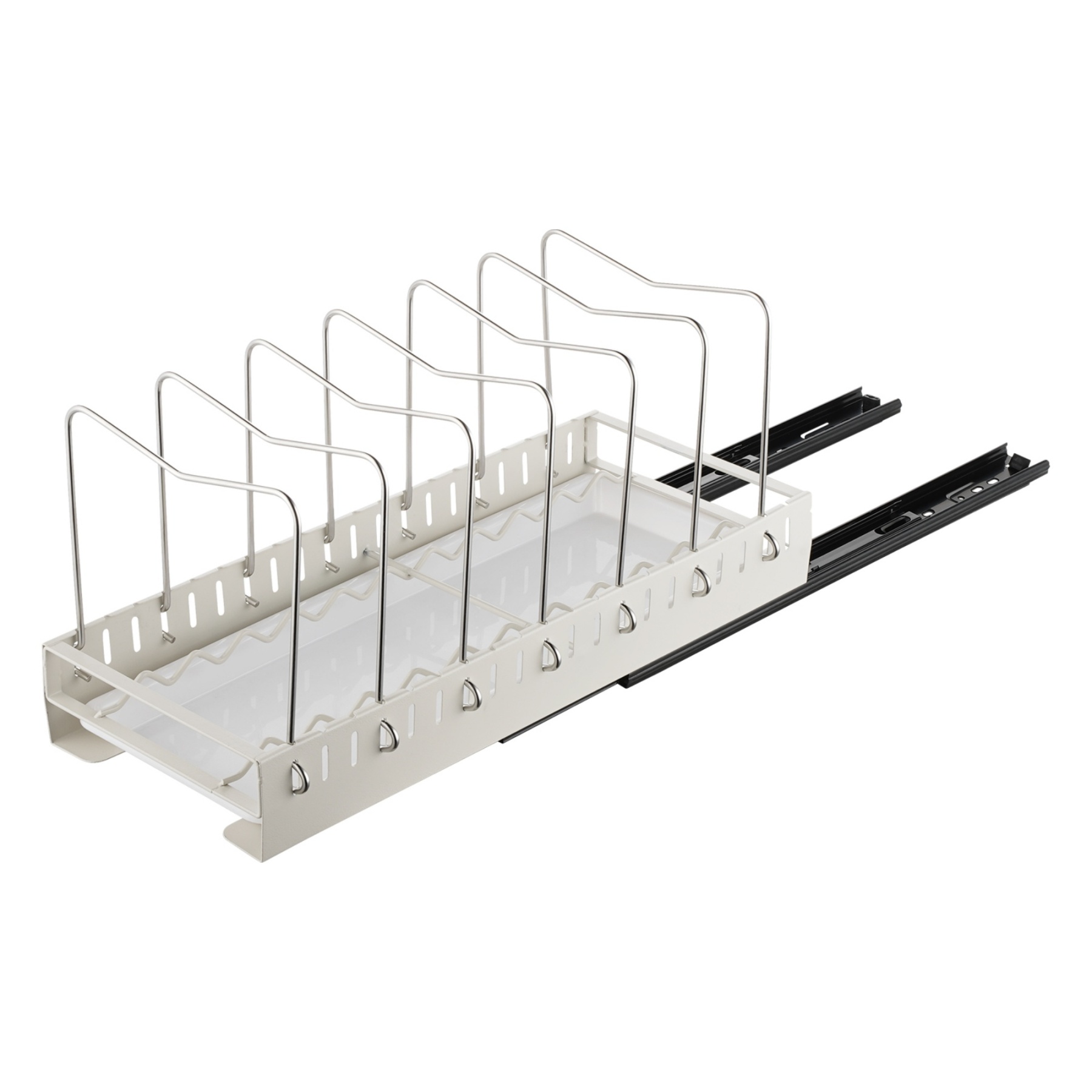 Under Cabinet Pull-Out Kitchen Cookware Storage Rack Pot Pan Organizer Holder Drain Tray Shelf Black/White