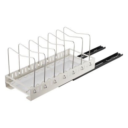 Under Cabinet Pull-Out Kitchen Cookware Storage Rack Pot Pan Organizer Holder Drain Tray Shelf Black/White